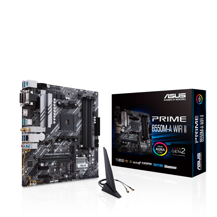 ASUS PRIME B550M-A WIFI II mATX Motherboard, AMD B550 Chipset, 4x DIMM DDR4 ASUS PRIME B550M-A WIFI II mATX Motherboard, AMD B550 Chipset, 4x DIMM DDR4